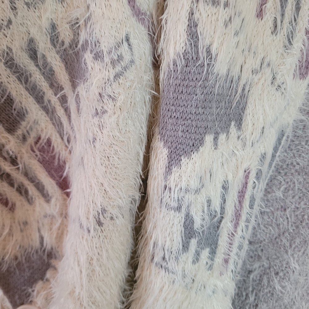 Yaira purple, gray, and cream poncho/cardigan. Eyelash knit Acrylic Blen… - Picture 5 of 9